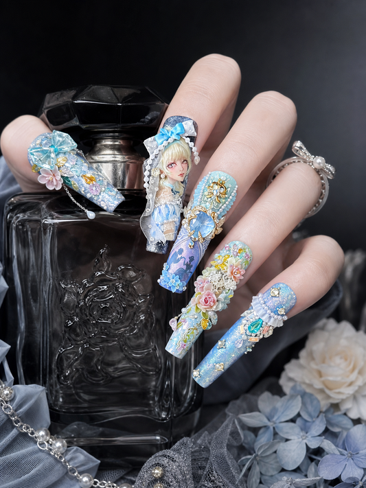 Porcelain Doll's Azure Reverie | LUMlix Haute Nail