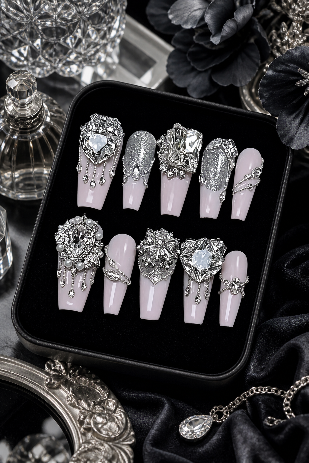 Liquid Diamond Cascade & Pearl Chandelier | LUMlix Haute Nail