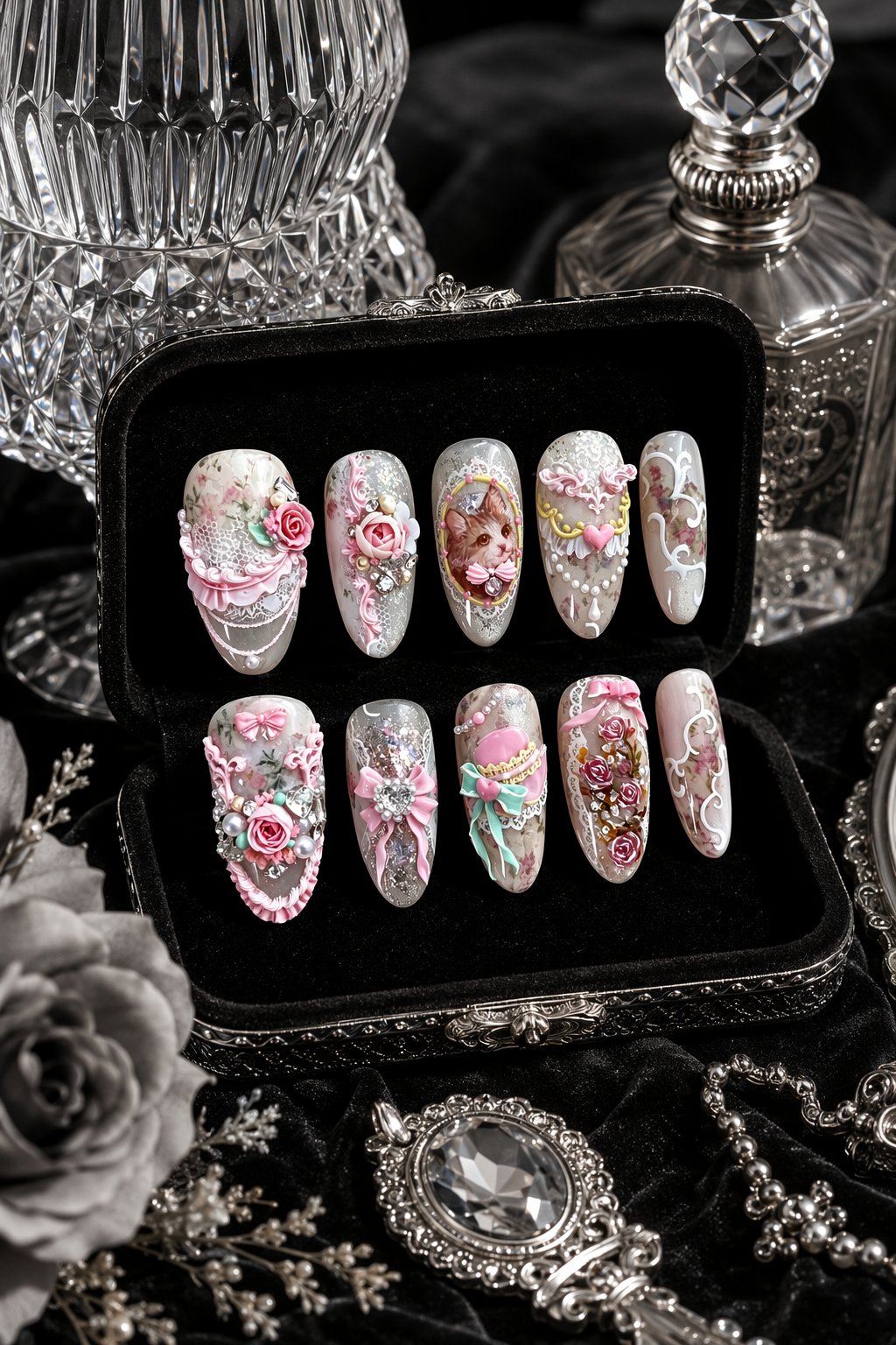 Vintage Rose & Feline Reverie | LUMlix Haute Nail