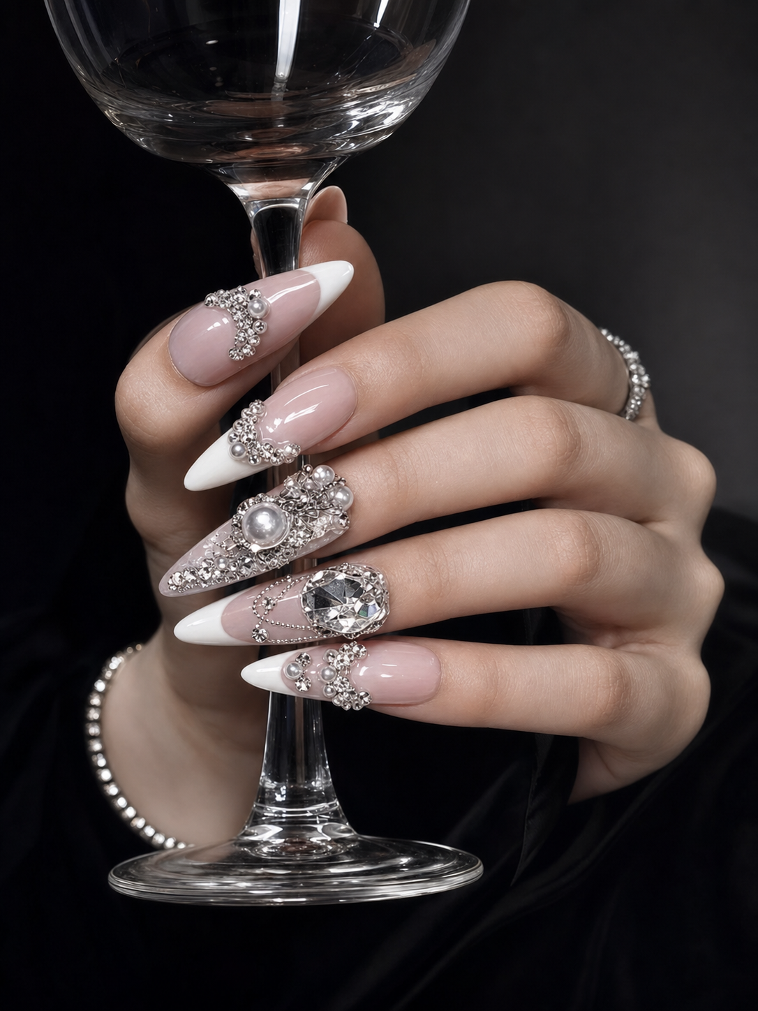 Opulent Pearl & Diamond Cascade | LUMlix Haute Nail