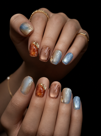 Amber Twilight & Gold Veil | LUMlix Haute Nail