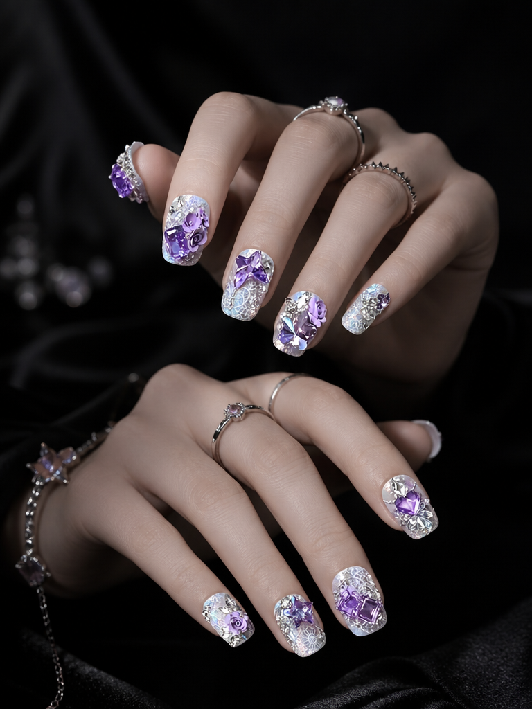 Lavender Crystal Lace Reverie | LUMlix Haute Nail
