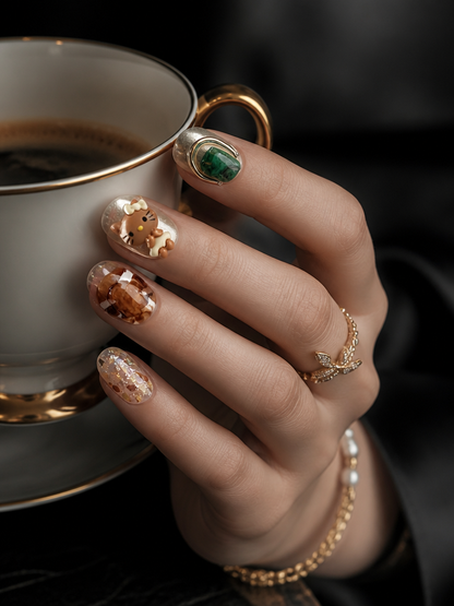 Kitty's Gilded Reverie | LUMlix Haute Nail