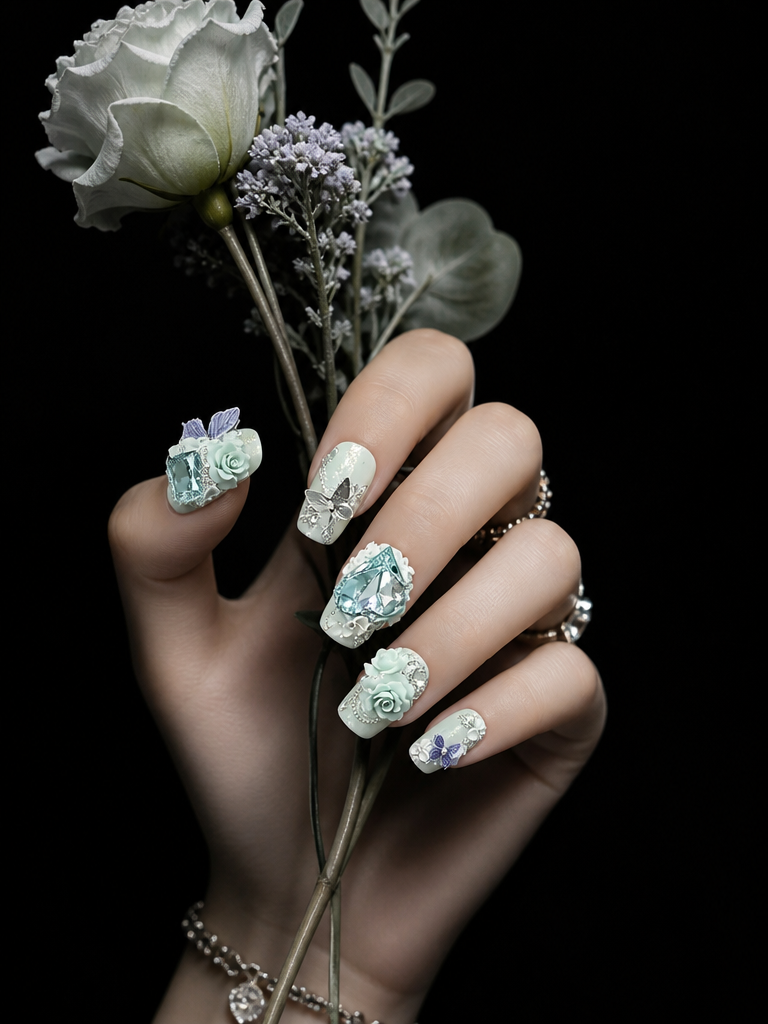 Mint Lavender Butterfly Garden | LUMlix Haute Nail