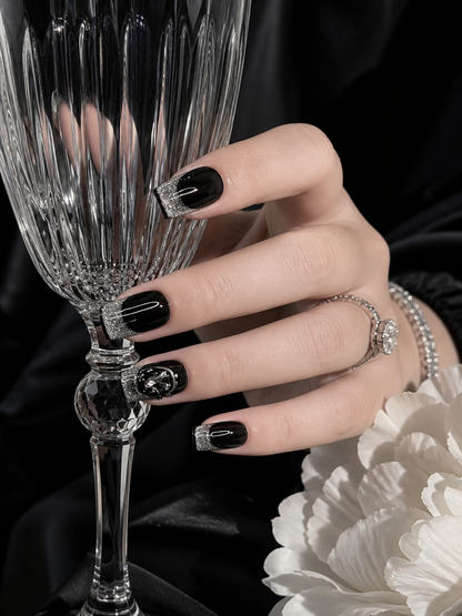 Obsidian Noir & Silver Cascade | LUMlix Haute Nail
