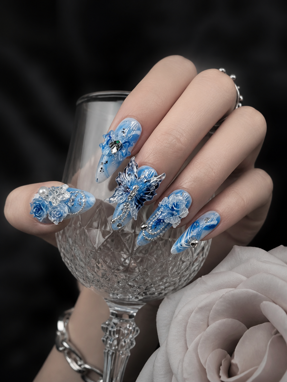 Azure Reverie & Crystal Bloom | LUMlix Haute Nail