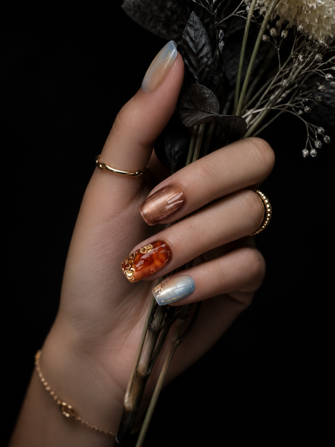 Amber Twilight & Gold Veil | LUMlix Haute Nail