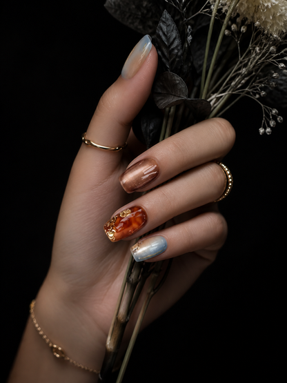 Amber Twilight & Gold Veil | LUMlix Haute Nail