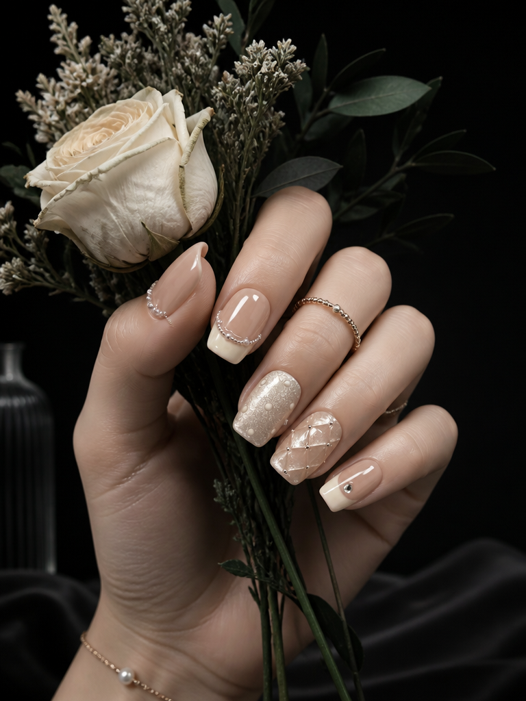 Cream Quilted Tulle | LUMlix Haute Nail