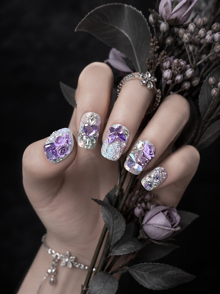 Lavender Crystal Lace Reverie | LUMlix Haute Nail