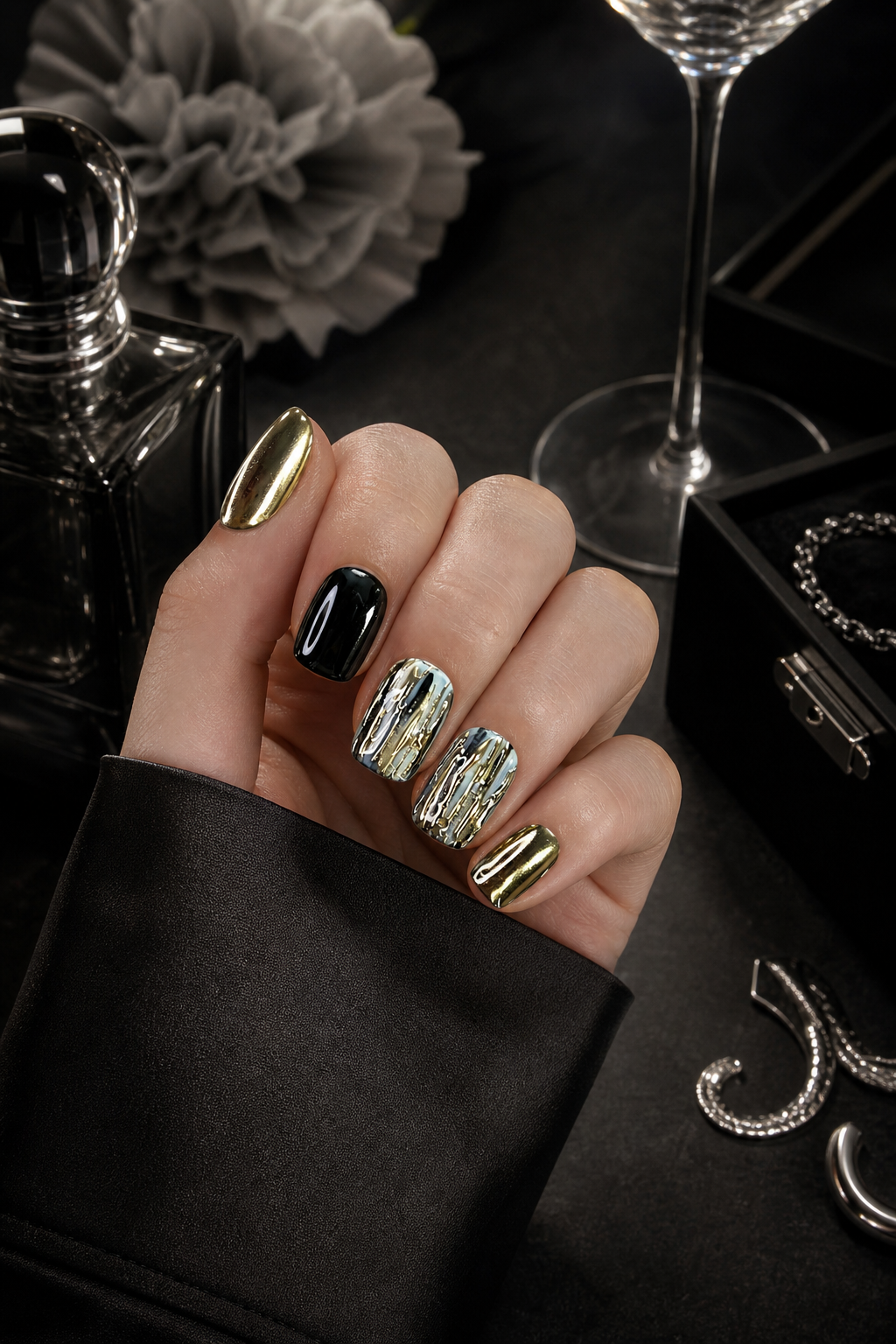 Gilded Noir Reverie | LUMlix Haute Nail