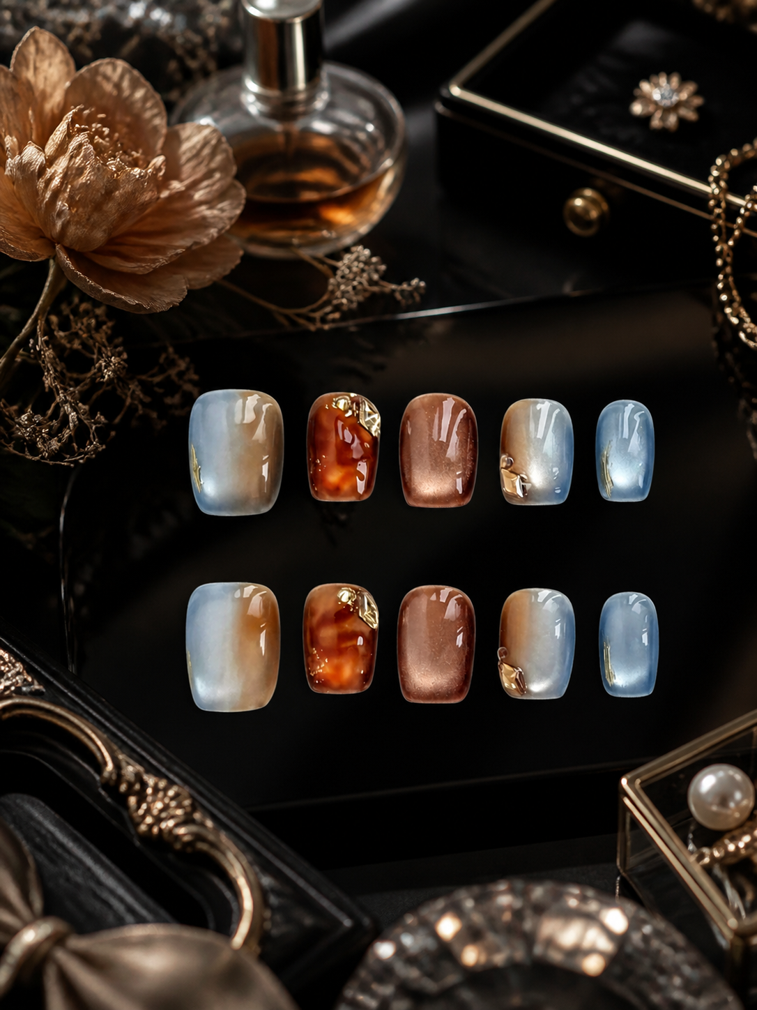 Amber Twilight & Gold Veil | LUMlix Haute Nail