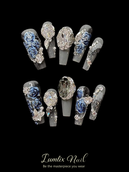 Midnight Blue Rose Empress | LUMlix Haute Nail