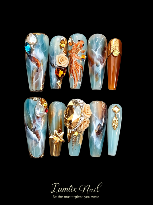 The Koi's Gilded Reverie | LUMlix Haute Nail