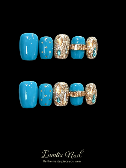 Turquoise Gilded Deco | LUMlix Haute Nail