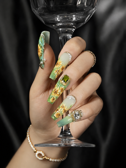 Verdant Sunflower Sonata | LUMlix Haute Nail