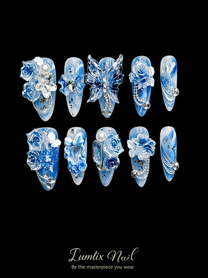 Azure Reverie & Crystal Bloom | LUMlix Haute Nail