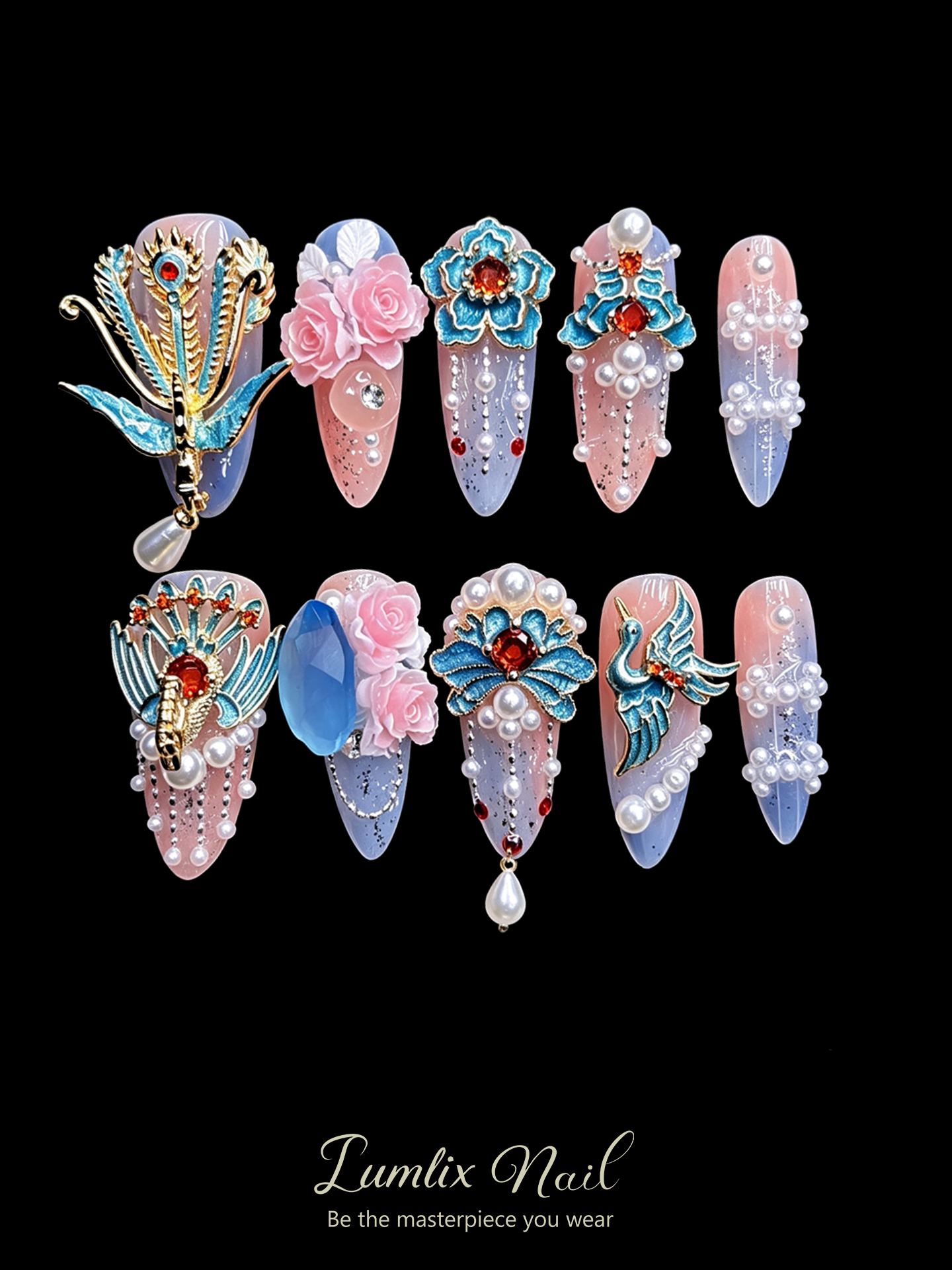 Azure Phoenix & Pearl Reverie  | LUMlix Haute Nail