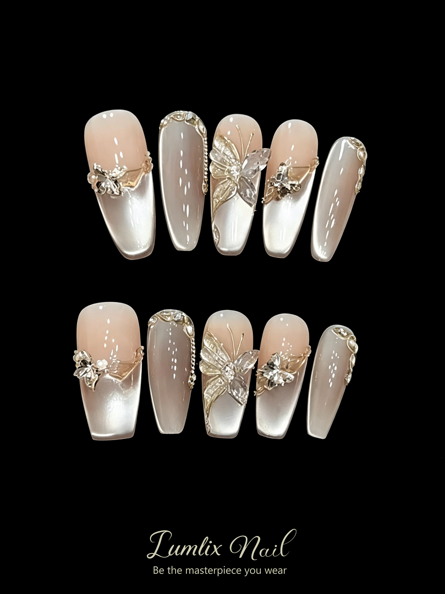 Morpho's Gilded Metamorphosis | LUMlix Haute Nail