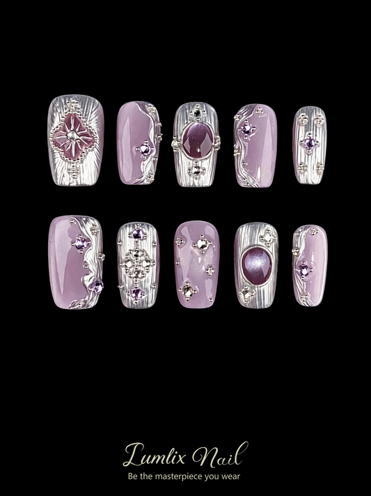 Amethyst’s Silvered Hymn | LUMlix Haute Nail