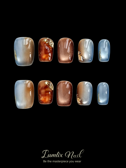 Amber Twilight & Gold Veil | LUMlix Haute Nail