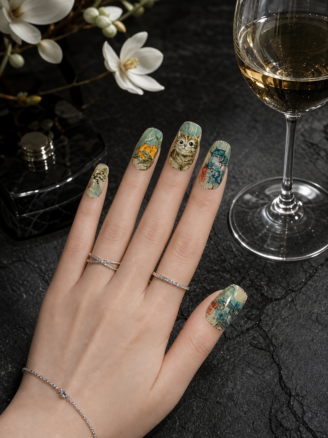 Ink-Wash Feline Reverie | LUMlix Haute Nail