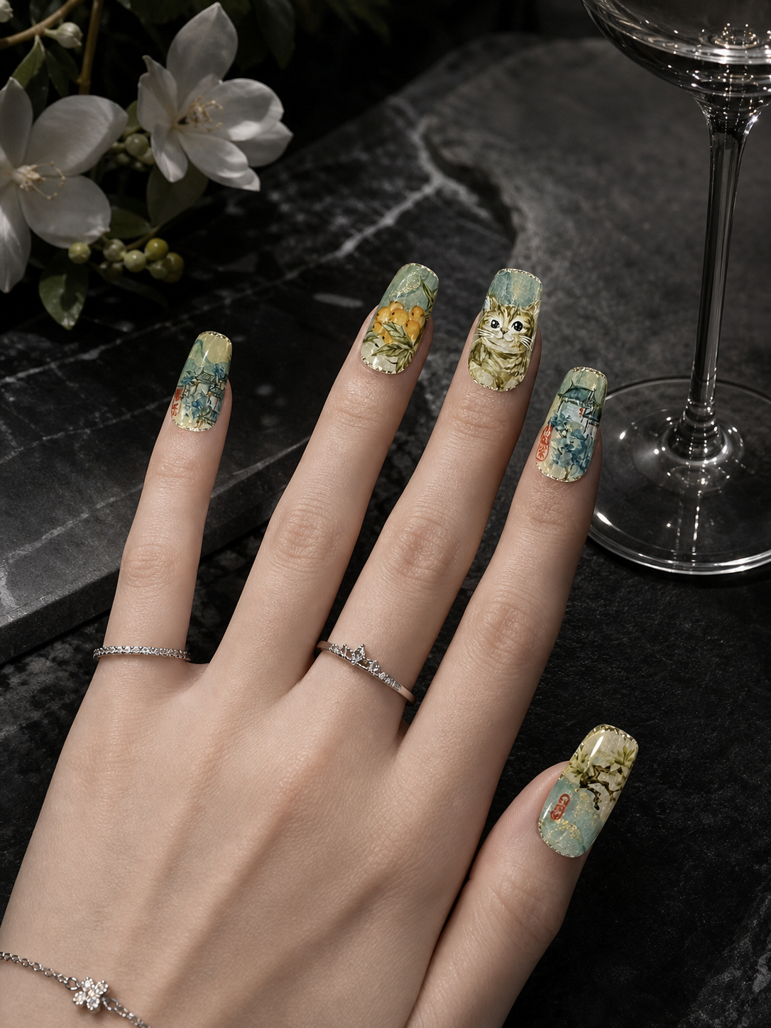 Ink-Wash Feline Reverie | LUMlix Haute Nail