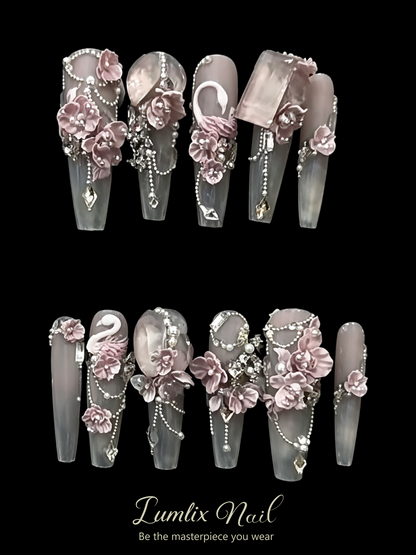Dusty Rose Swan Sonata | LUMlix Haute Nail