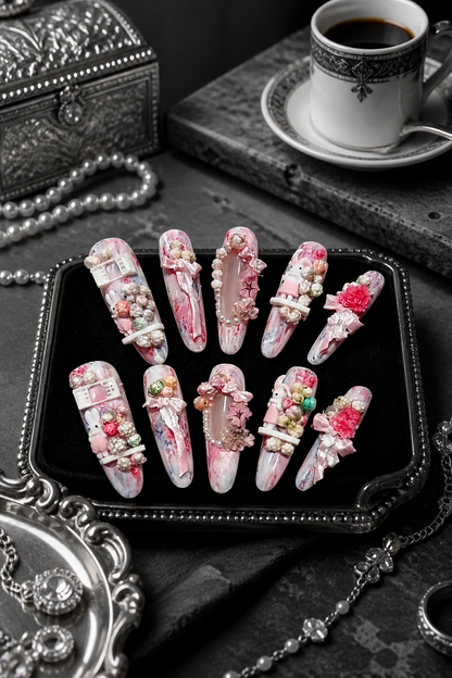 Rosy Marble Menagerie | LUMlix Haute Nail