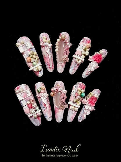 Rosy Marble Menagerie | LUMlix Haute Nail