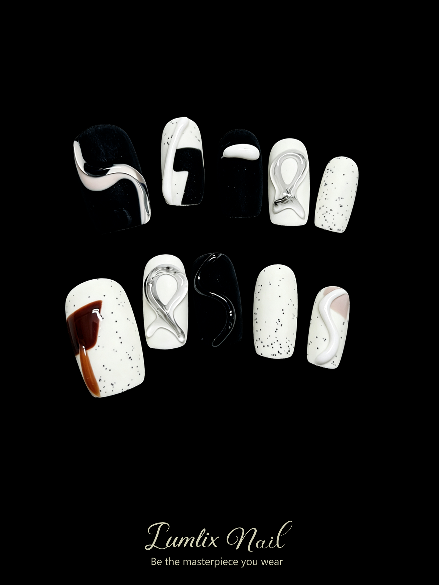 Monochrome Liquid Sculpture | LUMlix Haute Nail
