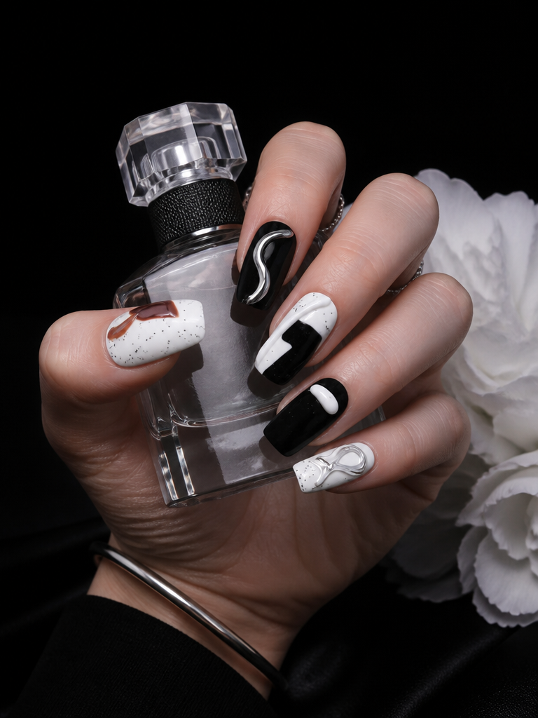 Monochrome Liquid Sculpture | LUMlix Haute Nail