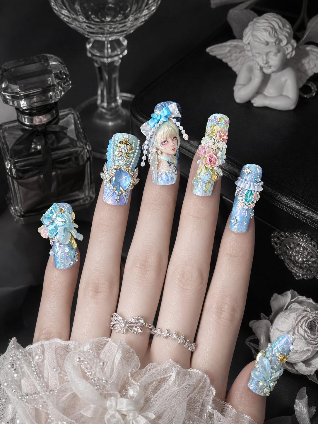 Porcelain Doll's Azure Reverie | LUMlix Haute Nail