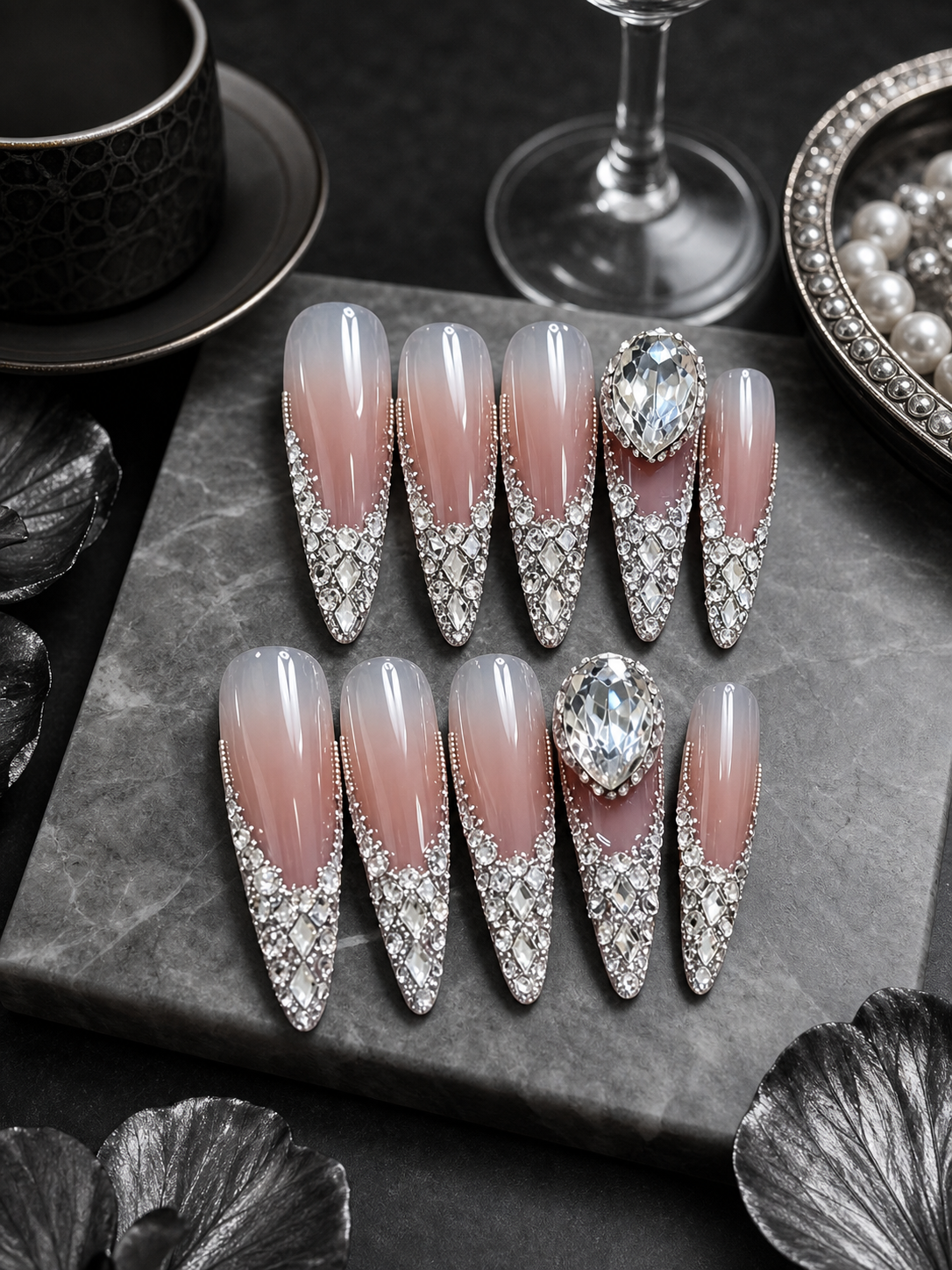 Rosé Diamond Cascade | LUMlix Haute Nail
