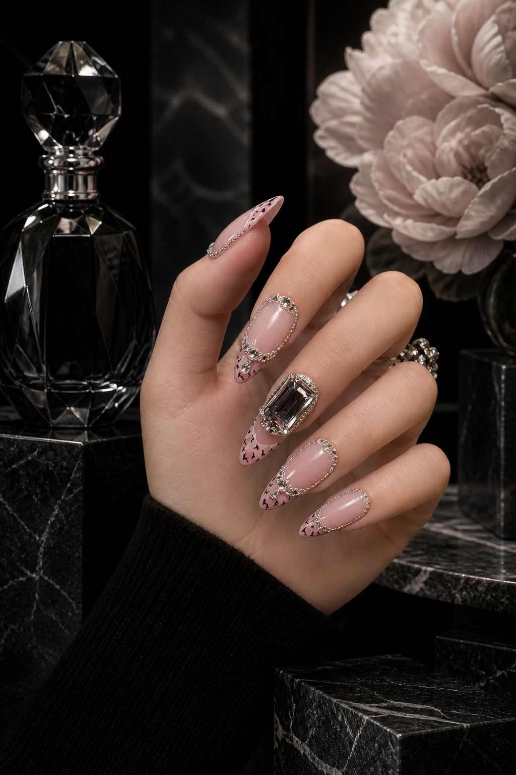 Velvet Noir & Diamond Choker | LUMlix Haute Nail