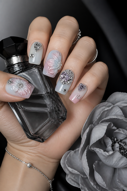 Aurora Bloom & Crystal Reverie | LUMlix Haute Nail