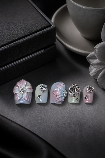 Aurora Bloom & Crystal Reverie | LUMlix Haute Nail