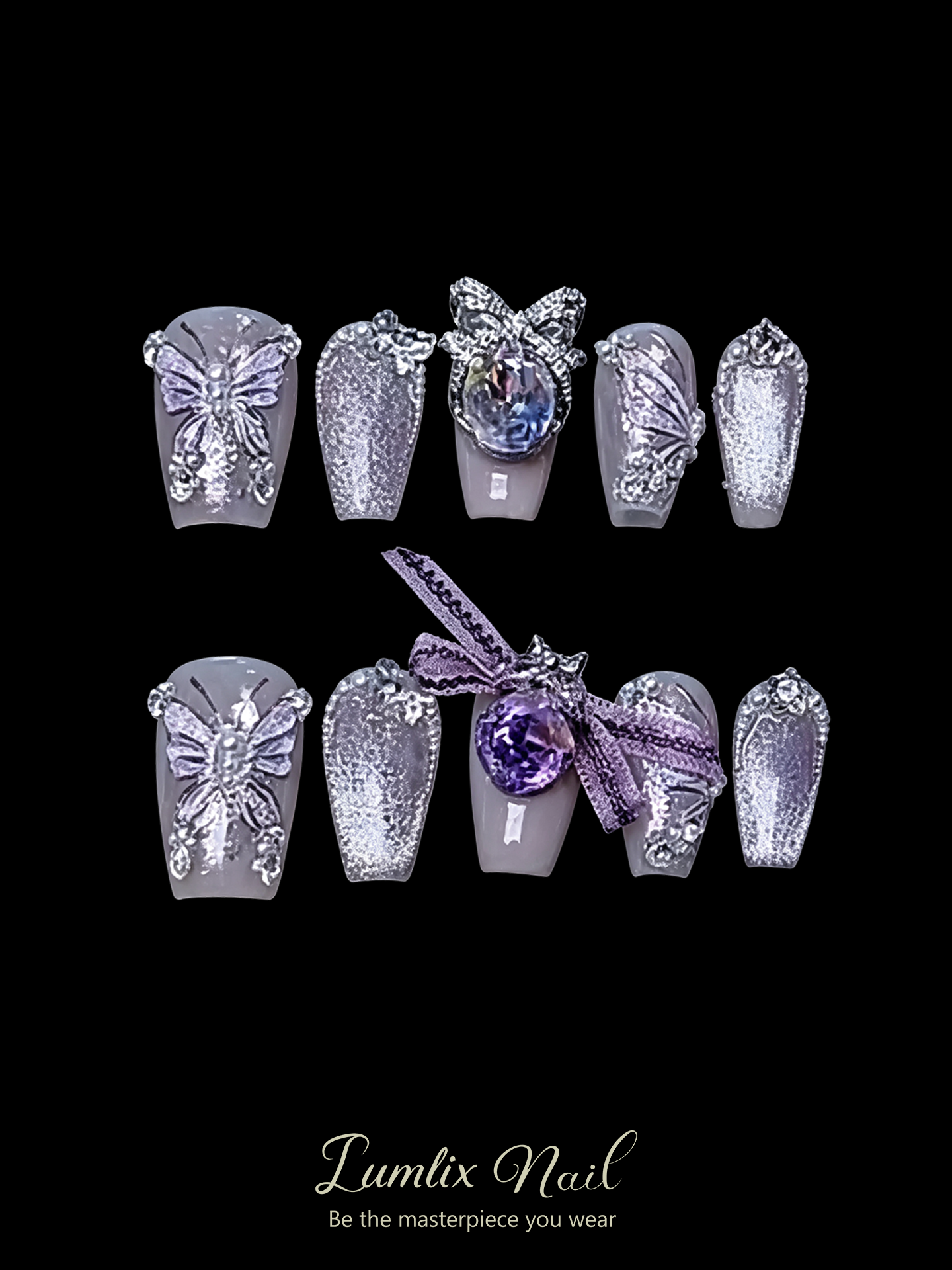 Amethyst Metamorphosis & Silver Lace | LUMlix Haute Nail