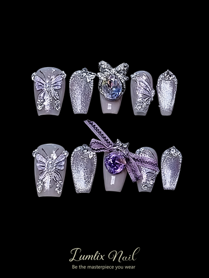 Amethyst Metamorphosis & Silver Lace | LUMlix Haute Nail