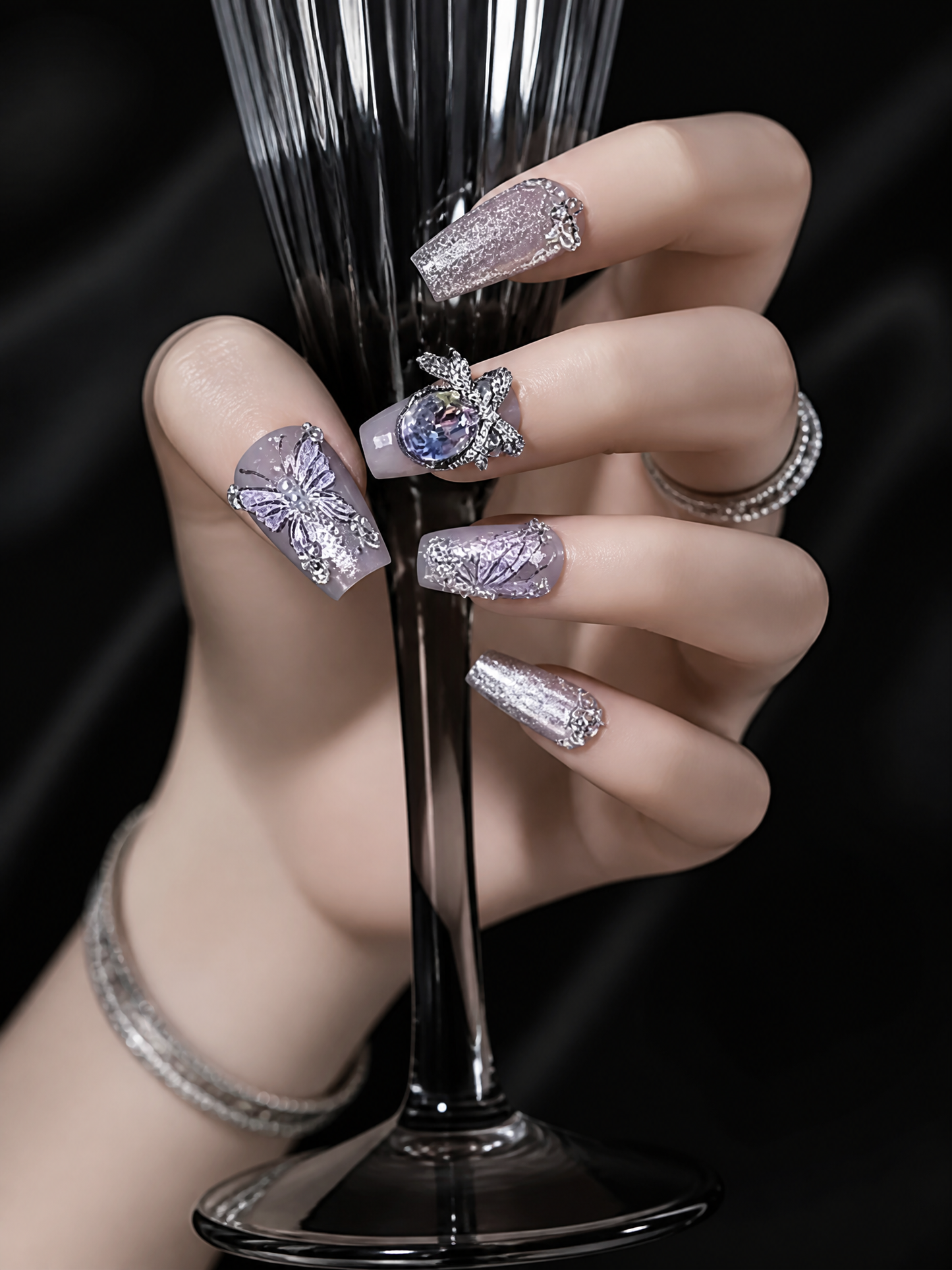 Amethyst Metamorphosis & Silver Lace | LUMlix Haute Nail