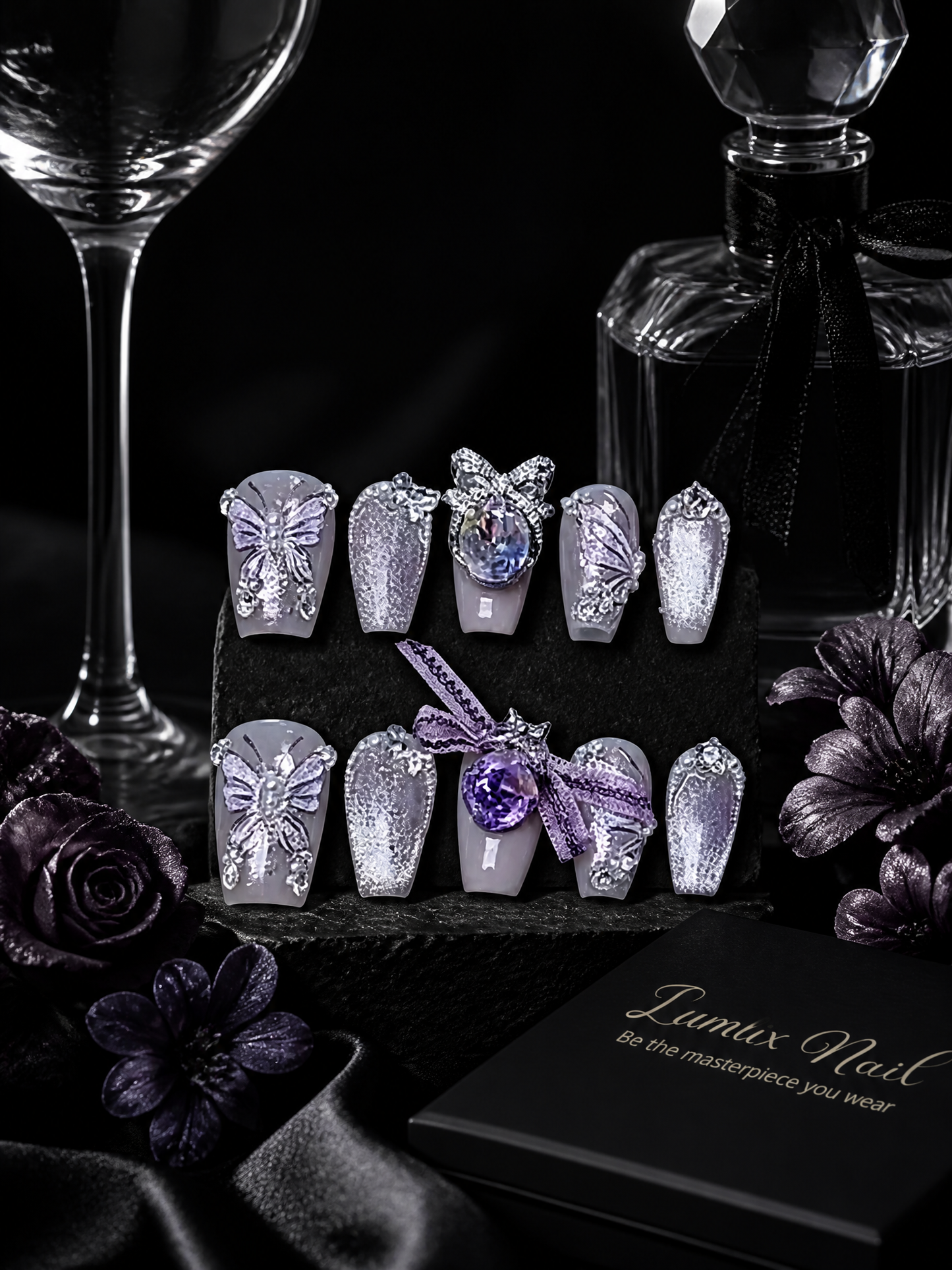 Amethyst Metamorphosis & Silver Lace | LUMlix Haute Nail