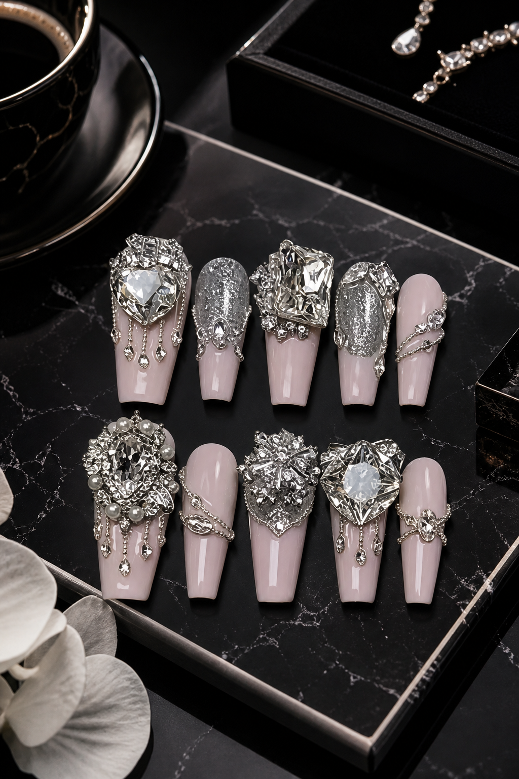 Liquid Diamond Cascade & Pearl Chandelier | LUMlix Haute Nail