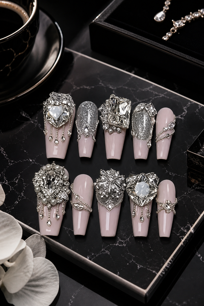 Liquid Diamond Cascade & Pearl Chandelier | LUMlix Haute Nail