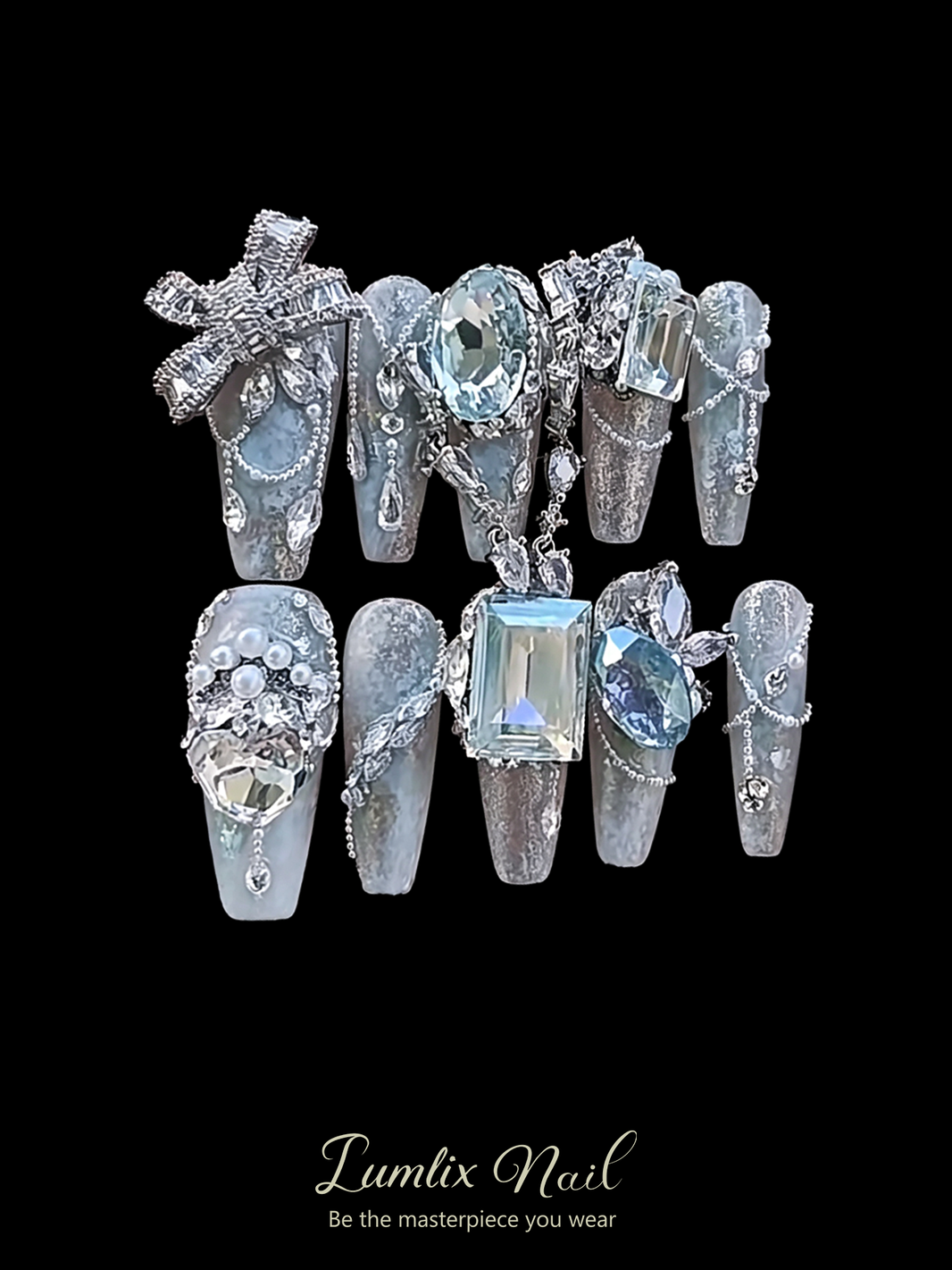Glacial Azure & Silver Filigree | LUMlix Haute Nail