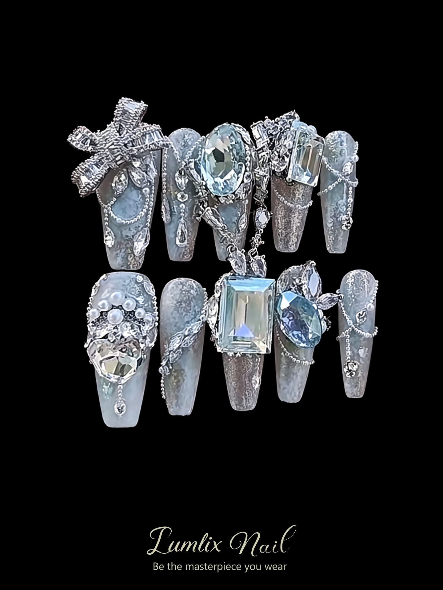 Glacial Azure & Silver Filigree | LUMlix Haute Nail