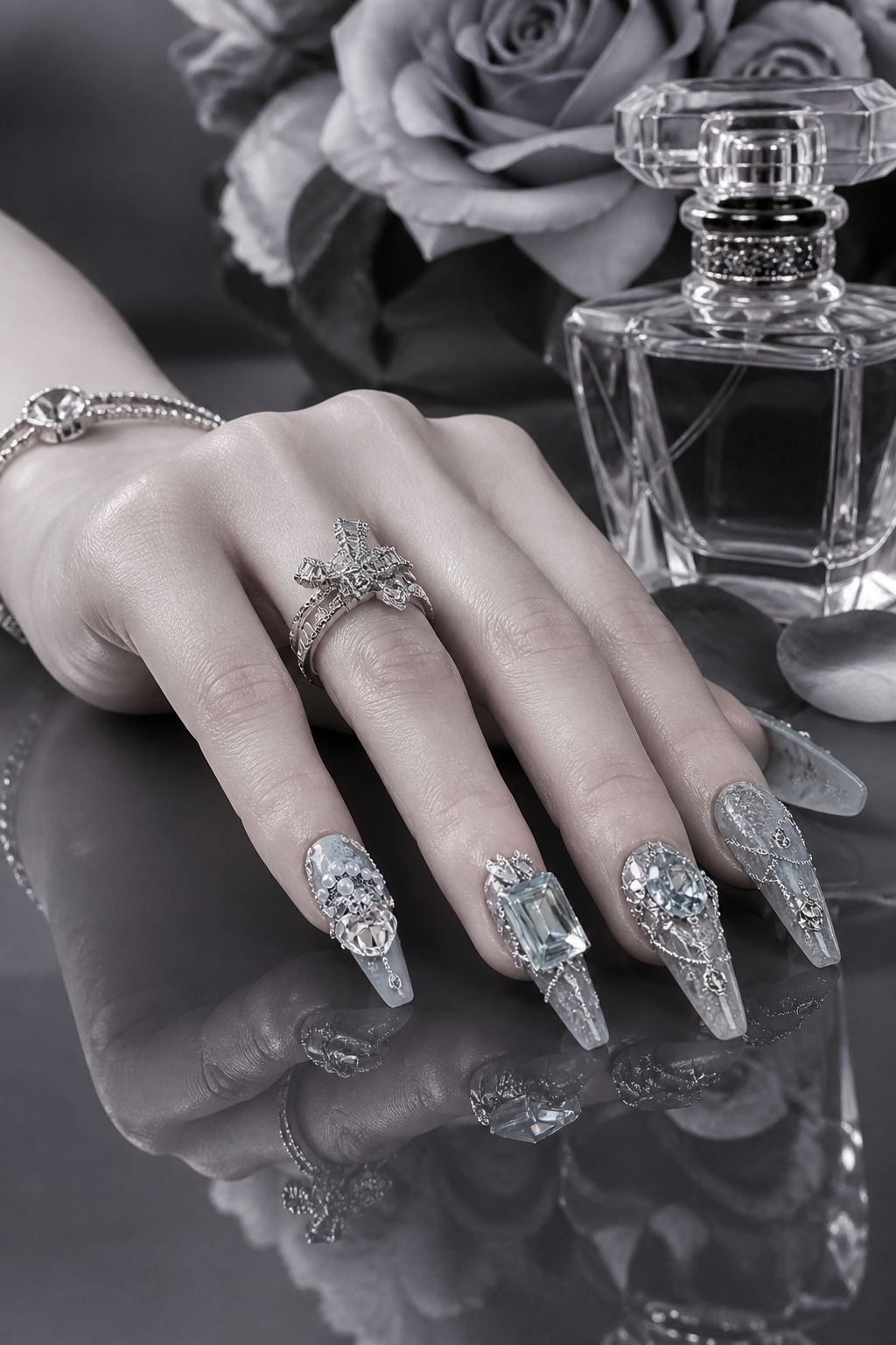 Glacial Azure & Silver Filigree | LUMlix Haute Nail
