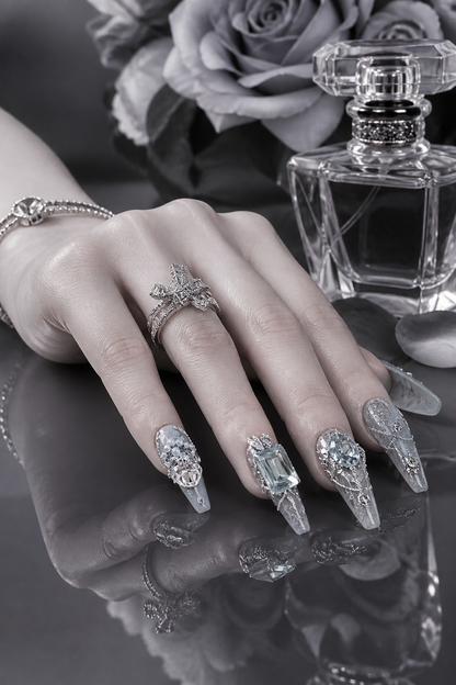 Glacial Azure & Silver Filigree | LUMlix Haute Nail