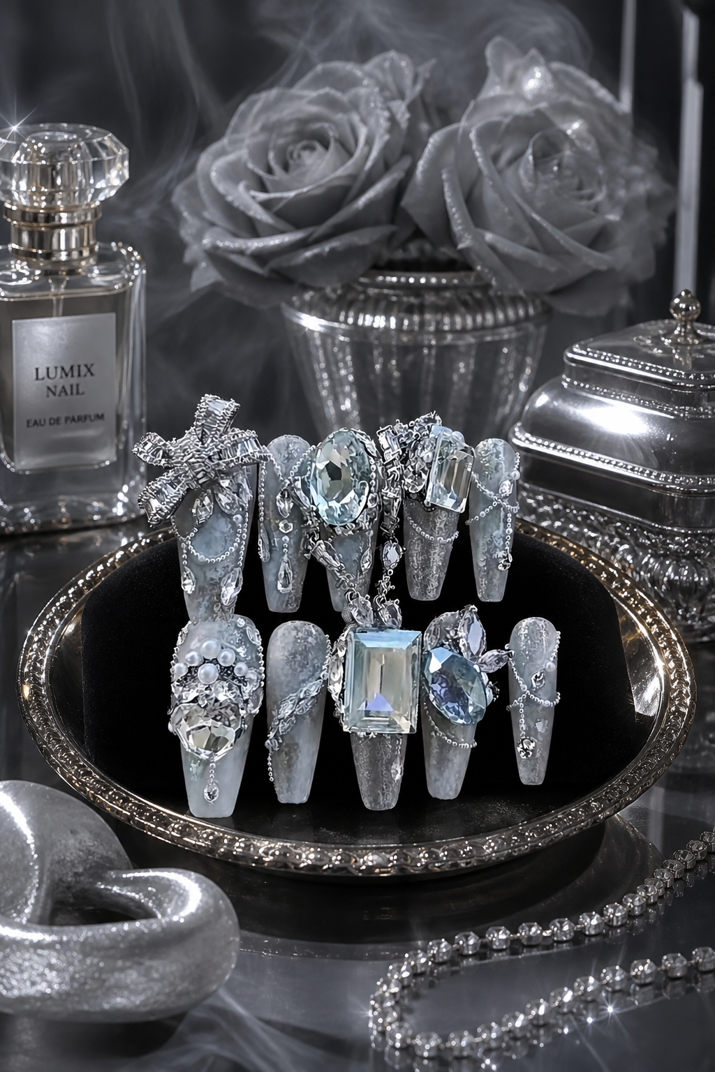 Glacial Azure & Silver Filigree | LUMlix Haute Nail