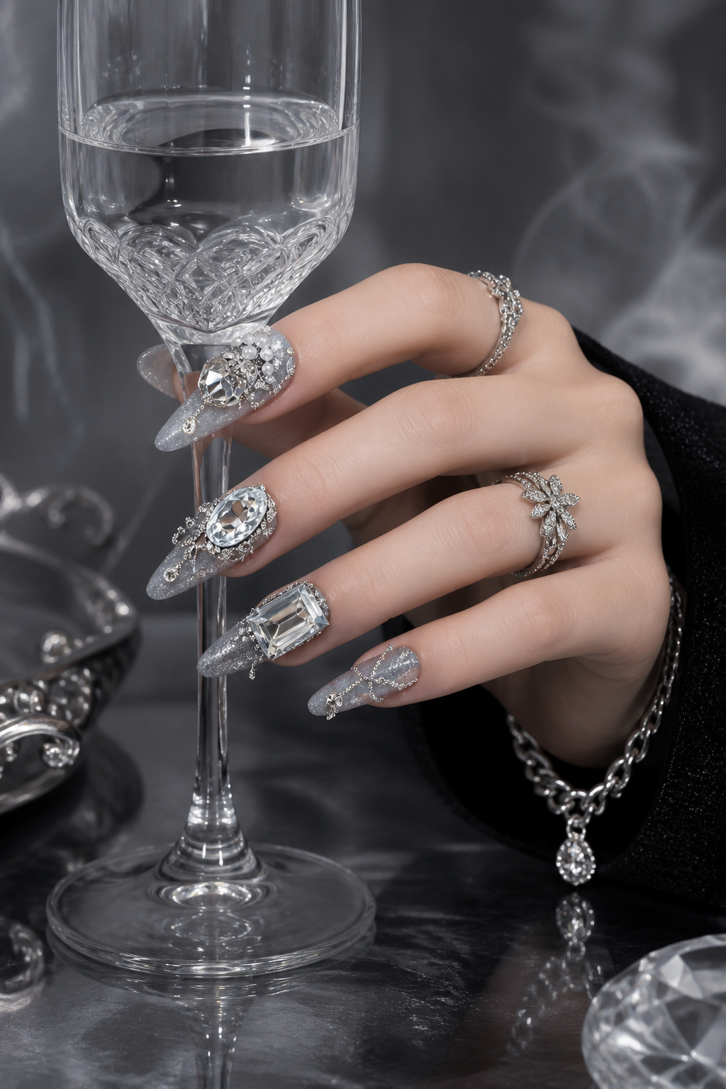Glacial Azure & Silver Filigree | LUMlix Haute Nail