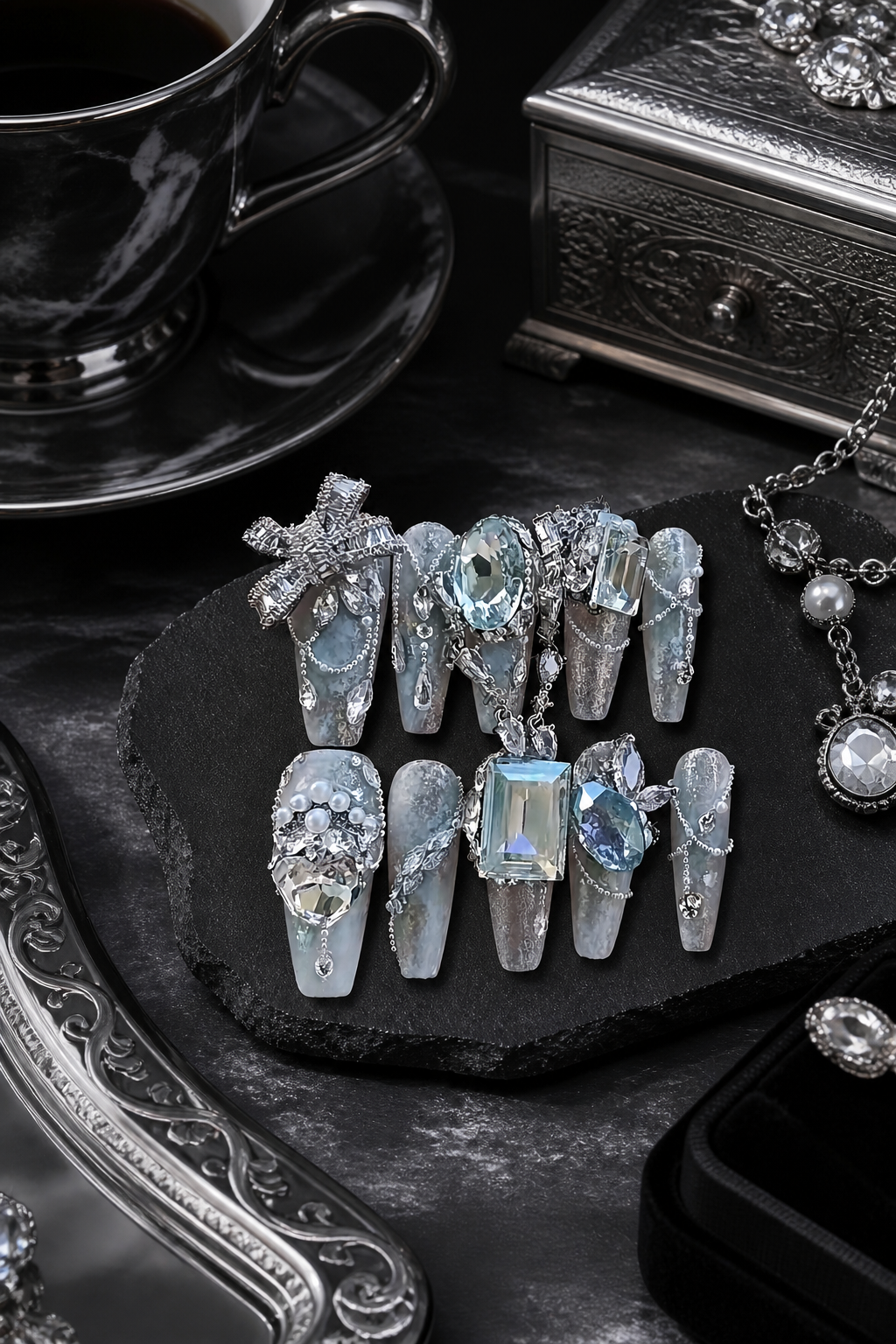 Glacial Azure & Silver Filigree | LUMlix Haute Nail